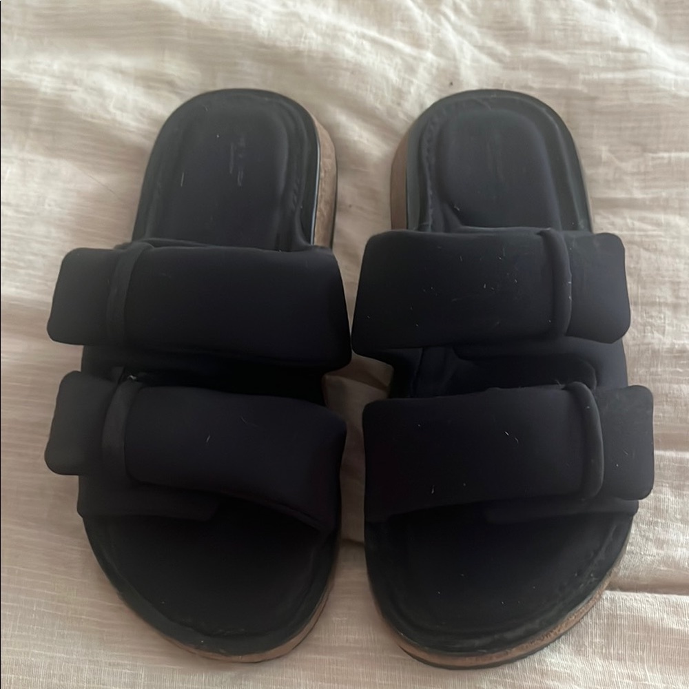 Rag & Bone Black Slide Sandals with Cork Sole.